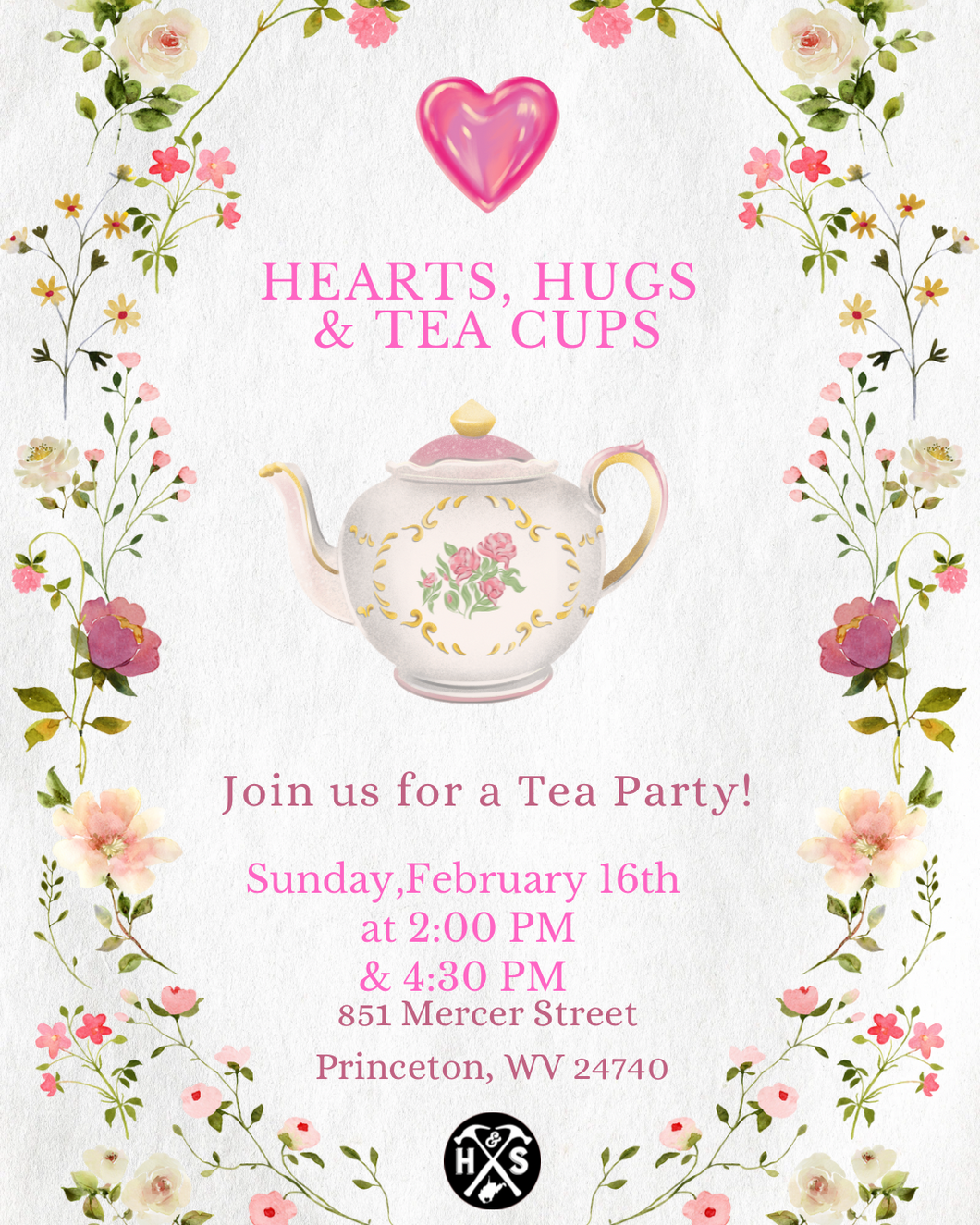 02/16/25 Hearts, Hugs & Tea Cups 2:00 PM